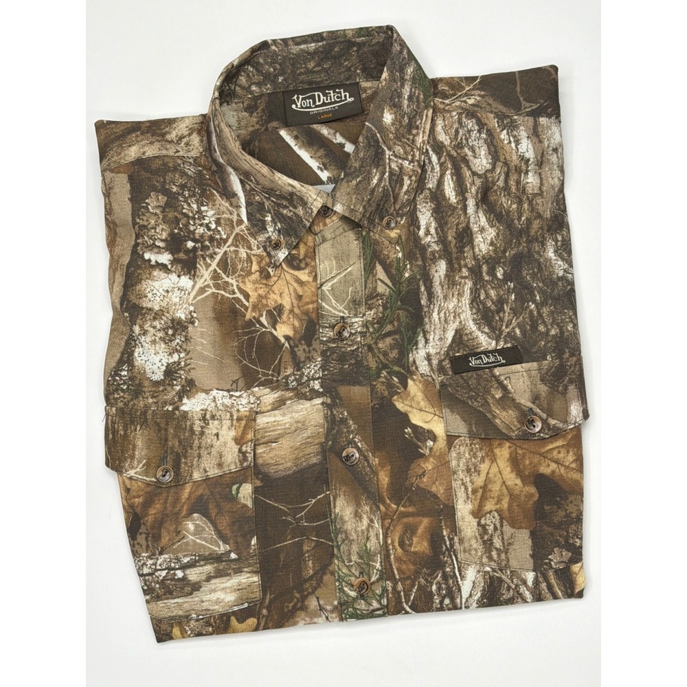 Von Dutch Mens Large Real Tree Camo Long Sleeve‎ Button Down Shirt Woodland - Picture 9 of 9